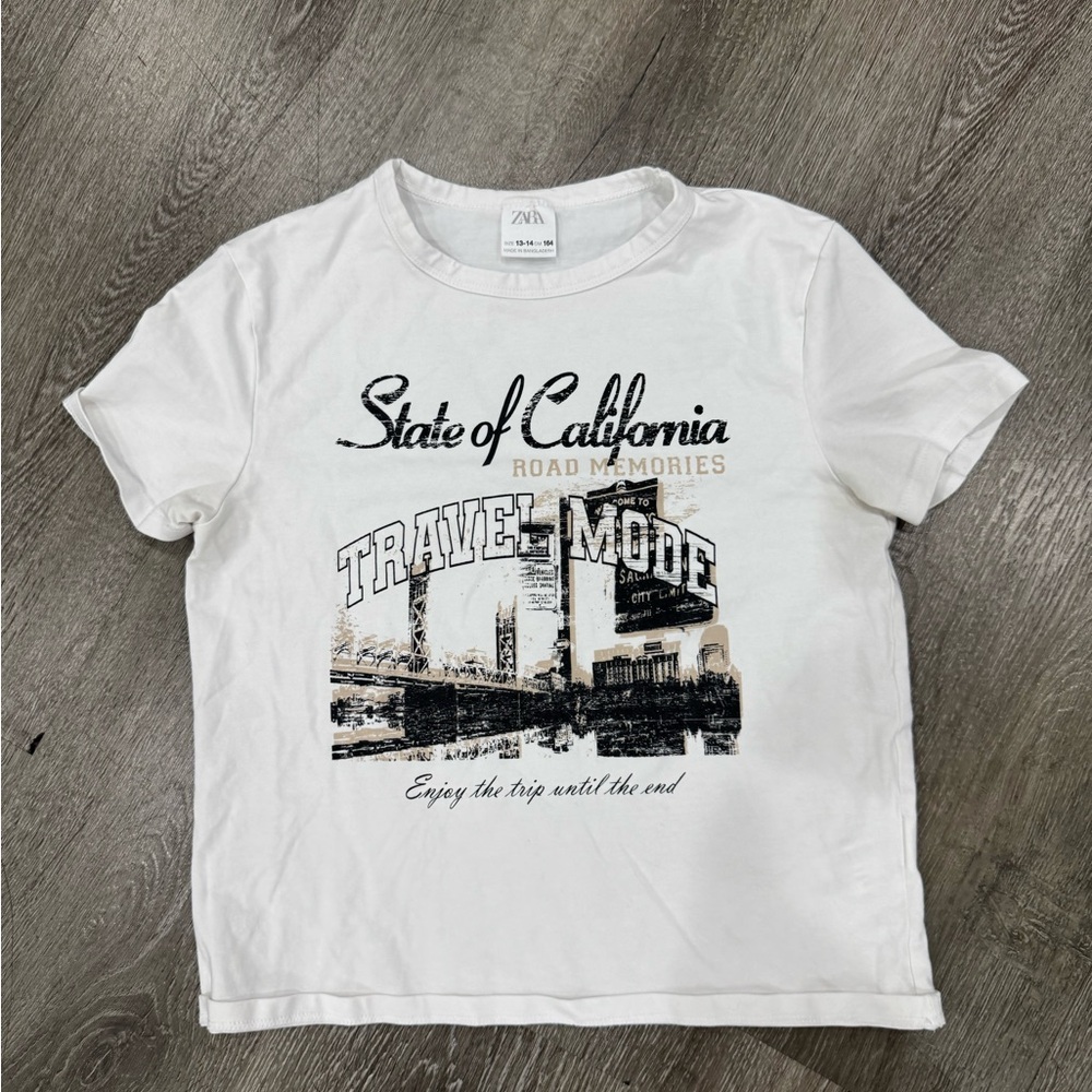 Zara White California Travel Mode Kids Tee